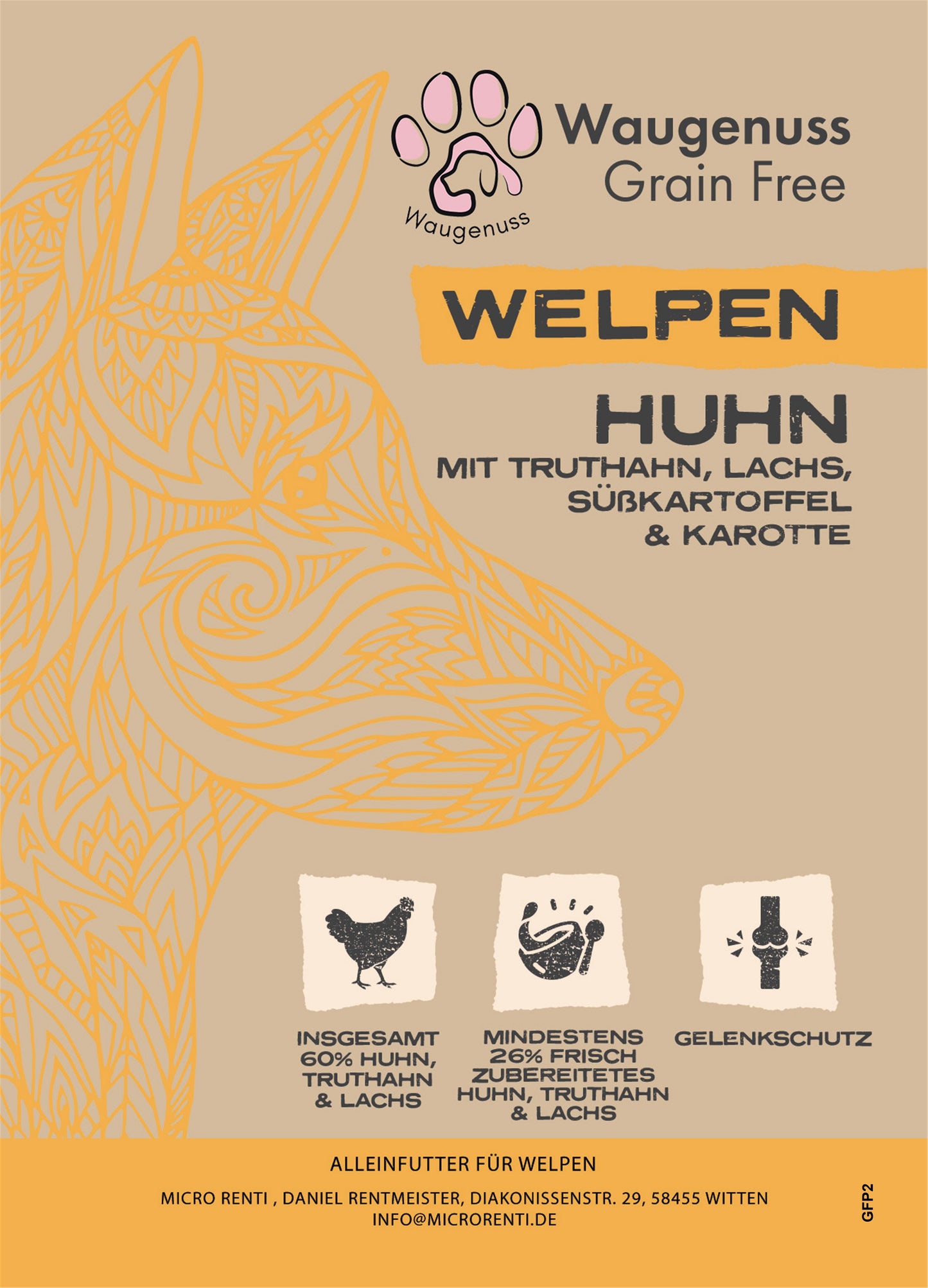 Welpen Waugenuss Premium Huhn mit Süßkartoffel & Kräuter Getreidefrei